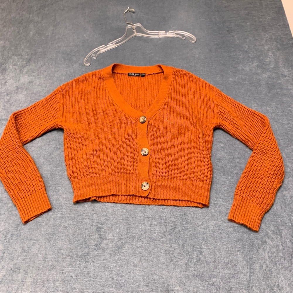 Brave Soul Cardigan Sweater Womens Small Orange Button Front V Neck Ribbed Knit
